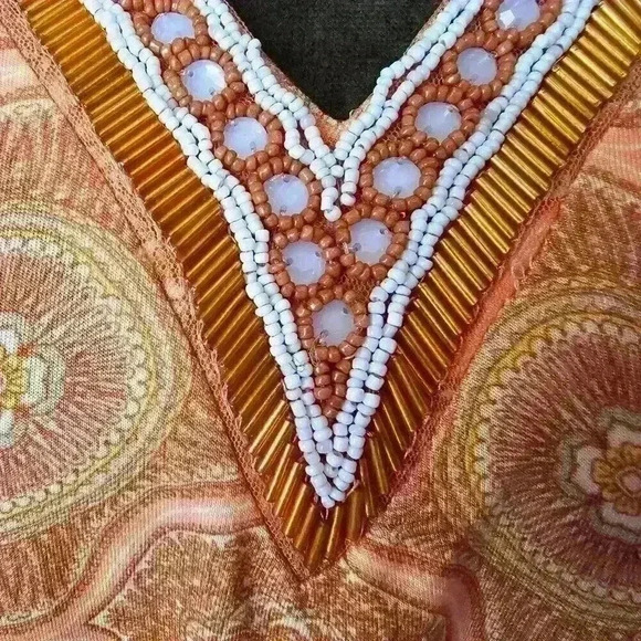 ✨Like New✨ Soft Surroundings Lilia Beaded V-Neck Tunic, Orange/Tan, Size XS - Picture 2 of 5